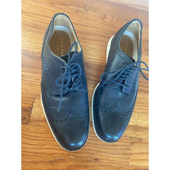 Cole Haan Grand.OS Men\'s Dress Shoes Sz 7 Navy Leather Wingtip Oxfords C24089 main image 6